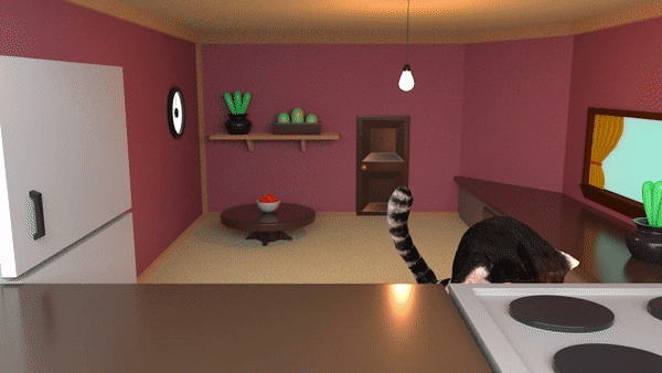 Cat Baking Animation car character briting into a frehsly baked loaf of bread